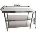 Table de travail commerciale à 3 niveaux en acier inoxydable avec étagères inférieures 900 x 600 x 850 mm | Adexa QNH1102