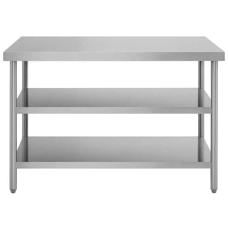 Table de travail commerciale à 3 niveaux en acier inoxydable avec étagères inférieures 1300 x 600 x 850 mm | Adexa QNH1118