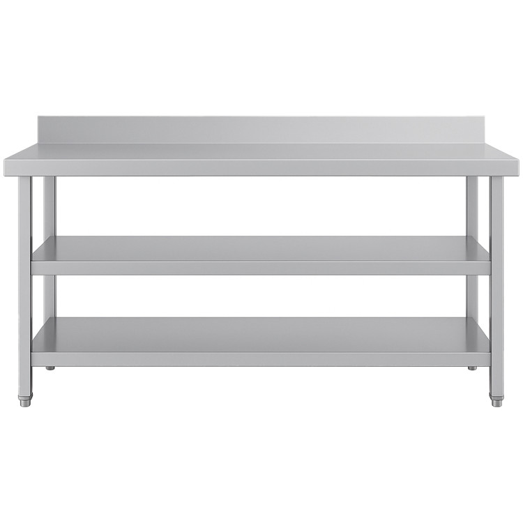 Table de travail commerciale à 3 niveaux en acier inoxydable avec étagères inférieures et dosseret 1800 x 600 x 850 mm | Adexa QNH1150
