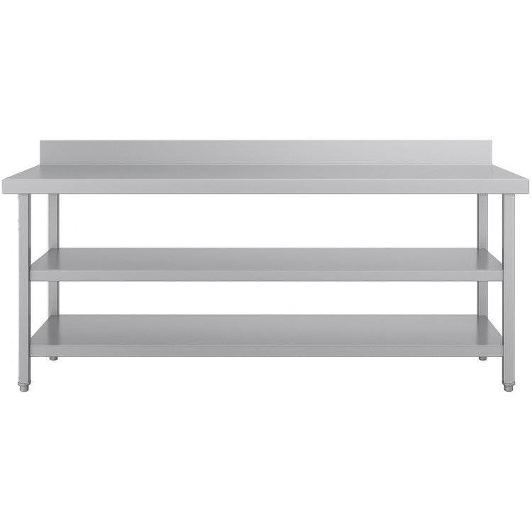 Table de travail commerciale à 3 niveaux en acier inoxydable avec étagères inférieures et dosseret 2100 x 600 x 850 mm | Adexa QNH1152