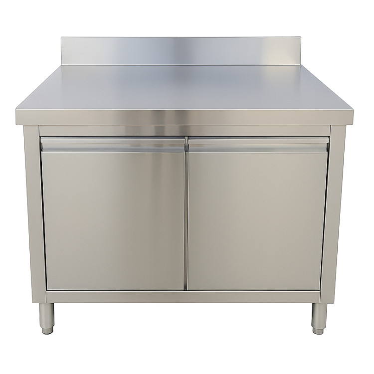 Armoire commerciale 2 portes en acier inoxydable avec dosseret – 800×600×850 mm | Adexa QNH1402