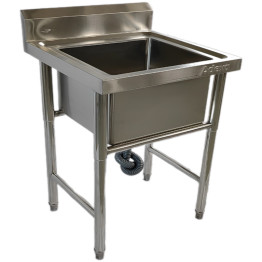 Évier commercial en acier inoxydable pour le lavage des casseroles, avec une cuve et dosseret, 700 x 700 x 850 mm | Adexa QNH604
