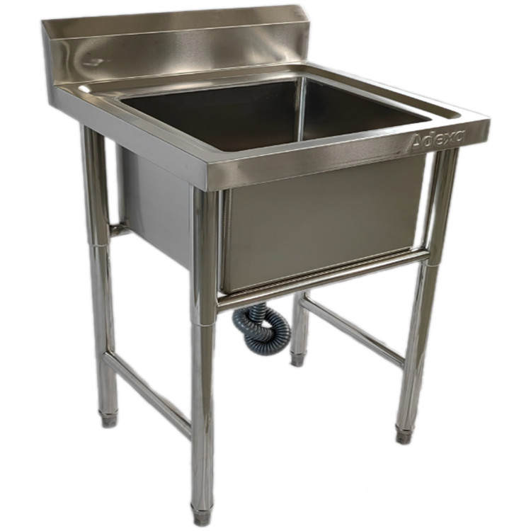 Évier commercial en acier inoxydable pour le lavage des casseroles, avec une cuve et dosseret, 700 x 700 x 850 mm | Adexa QNH604