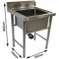 Évier commercial en acier inoxydable pour le lavage des casseroles, avec une cuve et dosseret, 700 x 700 x 850 mm | Adexa QNH604