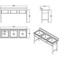 Évier triple commercial en acier inoxydable avec dosseret et support 1800 x 600 x 850 mm | Adexa QNH704