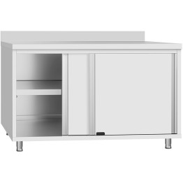 Armoire de travail commerciale en acier inoxydable avec porte coulissante, étagère et dosseret 1000 x 700 x 950 mm | Adexa QNH822