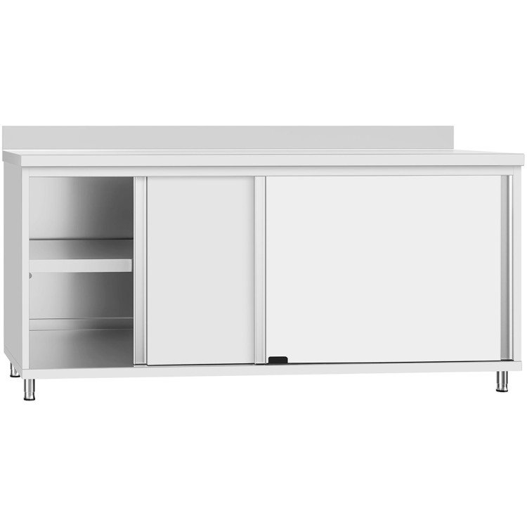 Armoire de travail commerciale en acier inoxydable avec porte coulissante, étagère et dosseret 1600 x 700 x 950 mm | Adexa QNH828 Armoire de travail commerciale en acier inoxydable avec porte coulissante, étagère et dosseret 1600 x 700 x 950 mm | Adexa QNH828