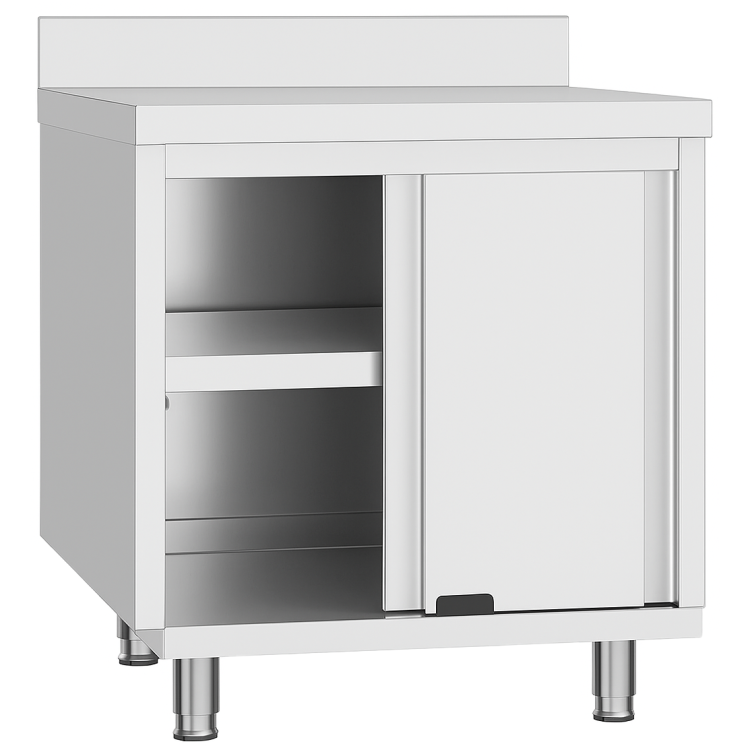 Armoire de travail commerciale en acier inoxydable avec porte coulissante, étagère et dosseret 600 x 600 x 950 mm | Adexa QNH808 Armoire de travail commerciale en acier inoxydable avec porte coulissante, étagère et dosseret 600 x 600 x 950 mm | Adexa QNH808