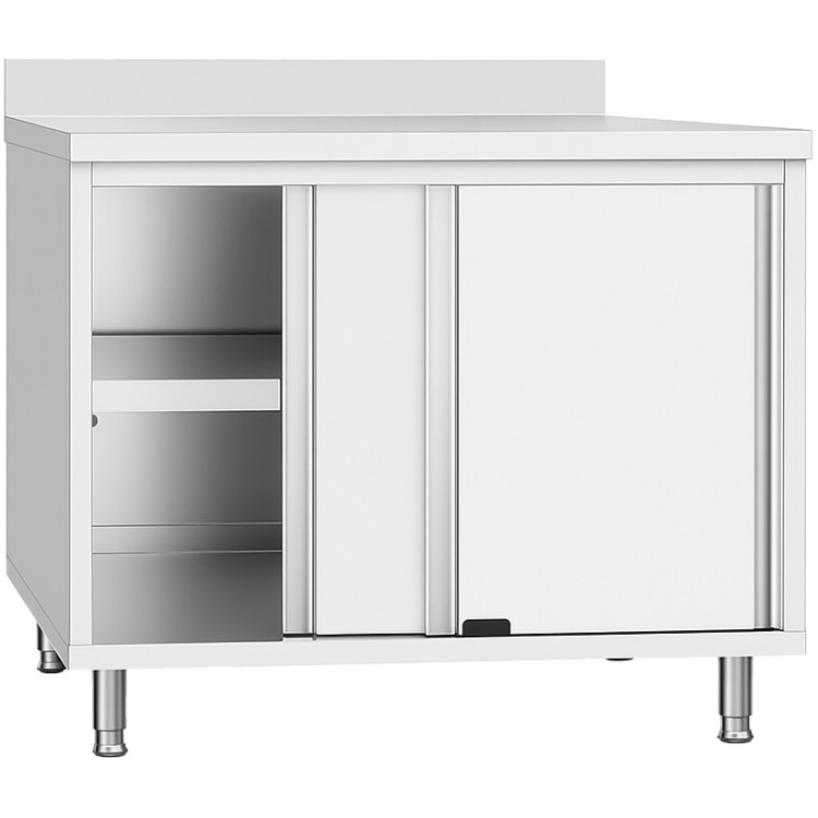 Armoire de travail commerciale en acier inoxydable avec porte coulissante, étagère et dosseret 800 x 600 x 950 mm | Adexa QNH810 Armoire de travail commerciale en acier inoxydable avec porte coulissante, étagère et dosseret 800 x 600 x 950 mm | Adexa QNH810