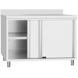 Armoire de travail commerciale en acier inoxydable avec porte coulissante, étagère et dosseret 1000 x 600 x 950 mm | Adexa QNH812