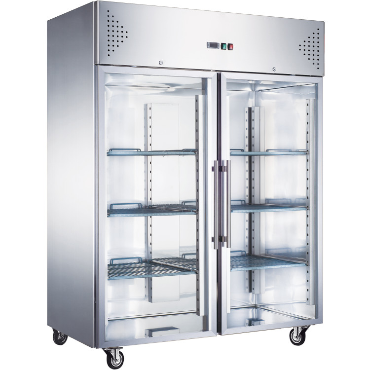 Réfrigérateur professionnel Armoire verticale 1200 litres Inox Double porte vitrée GN2/1 Refroidissement par ventilateur | Adexa R1200SGLASS