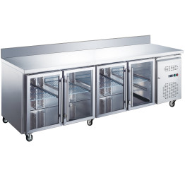 Comptoir réfrigéré commercial avec crédence, 4 portes vitrées, profondeur 700 mm | Adexa RG42VGLASS