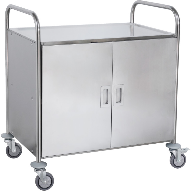 Chariot de service/service/débarras professionnel avec armoire et portes Acier inoxydable 3 niveaux 860x540x940mm | Adexa RST3AD