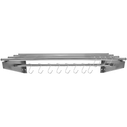 Étagère murale commerciale en acier inoxydable 1400×300×230 mm, 4+1 tubes avec 12 crochets en S | Adexa RTW230140