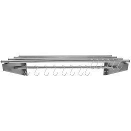 Étagère murale commerciale en acier inoxydable 1600×300×230 mm, 4+1 tubes avec 14 crochets en S | Adexa RTW230160
