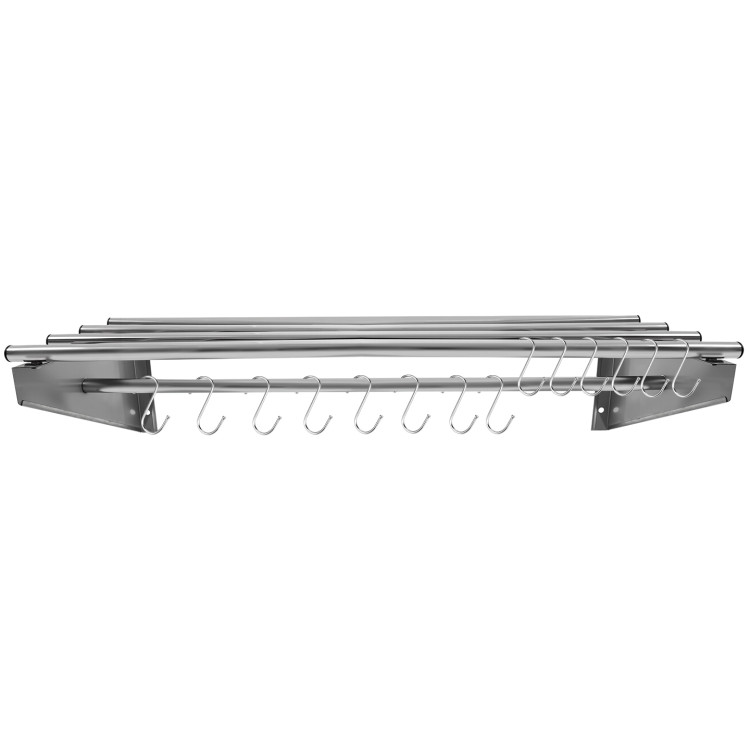 Étagère murale commerciale en acier inoxydable 1600×300×230 mm, 4+1 tubes avec 14 crochets en S | Adexa RTW230160