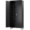 Armoire à outils professionnelle en acier noir, 2 portes verrouillables, 4 étagères réglables, 800 x 420 x 1830 mm | Adexa SART214