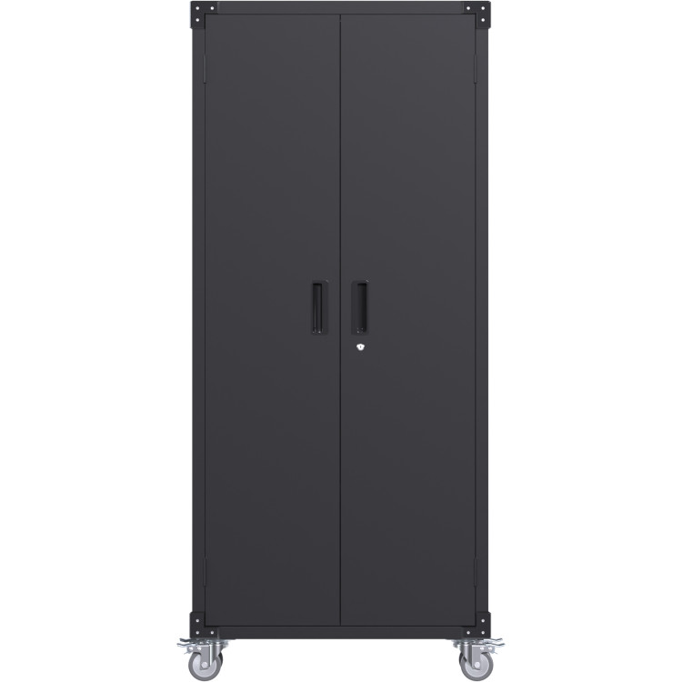 Armoire à outils professionnelle en acier noir à 2 portes verrouillables et 4 étagères réglables 800 x 420 x 1830 mm | Adexa SART216