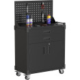 Armoire à outils mobile professionnelle en acier noir, 2 portes, 2 tiroirs, panneau perforé, 800 x 420 x 1320 mm | Adexa SART224