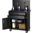 Armoire à outils mobile professionnelle en acier noir, 2 portes, 2 tiroirs, panneau perforé, 800 x 420 x 1320 mm | Adexa SART224