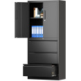 Armoire professionnelle en acier noir, 2 portes, 3 tiroirs, 760 x 380 x 1780 mm | Adexa SART234