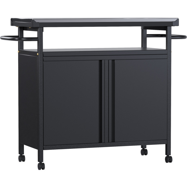 Station de préparation professionnelle pour barbecue noir, chariot à 2 portes, 775 x 360 x 810 mm | Adexa SART246