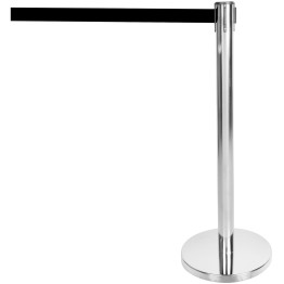 Poteau de barrière argenté avec ceinture rétractable noire 2m | Adexa SBP01B