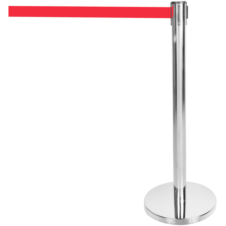 Poteau de barrière argenté avec ceinture rétractable rouge 2m | Adexa SBP01BR
