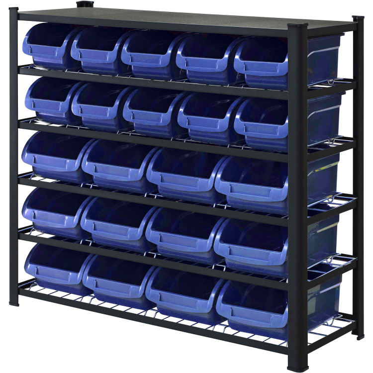 Étagère à bacs professionnelle robuste à 5 niveaux avec 22 bacs de rangement en plastique 1120 x 390 x 1010 mm | Adexa SBRHD2250