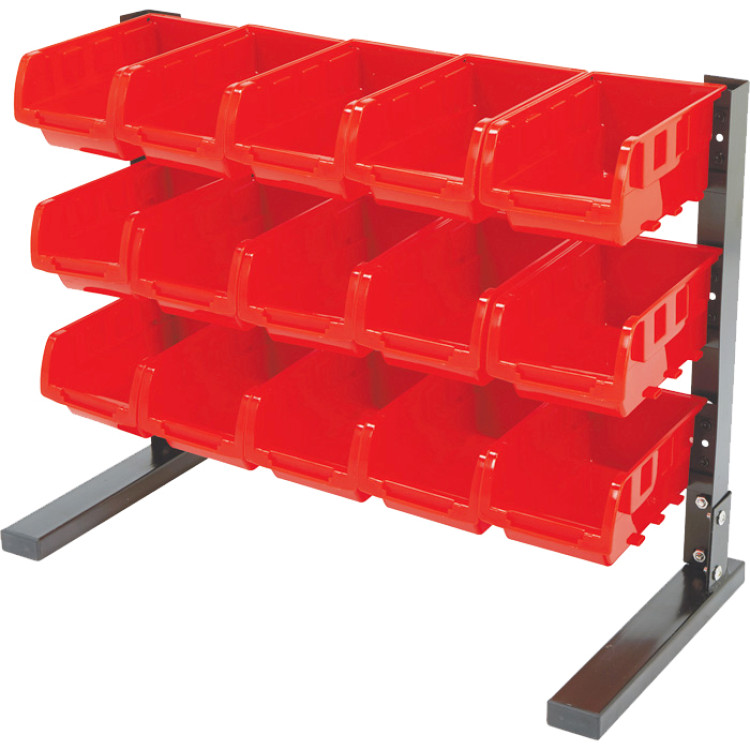 Étagère de rangement professionnelle à 3 niveaux en acier, sur pied, avec 15 bacs amovibles (540 x 310 x 400 mm) | Adexa SBRT2115