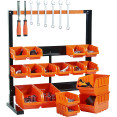 Étagère de rangement professionnelle à 3 niveaux en acier, sur pied, avec porte-outils magnétique et 16 bacs amovibles (660 x 310 x 640 mm) | Adexa SBRT2616