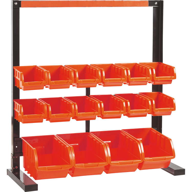 Étagère de rangement professionnelle à 3 niveaux en acier, sur pied, avec porte-outils magnétique et 16 bacs amovibles (660 x 310 x 640 mm) | Adexa SBRT2616