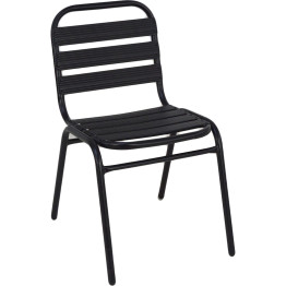 Chaise de salle à manger bistro, structure en aluminium, lattes en plastique nervuré, pour intérieur et extérieur, noire | Adexa SC015C