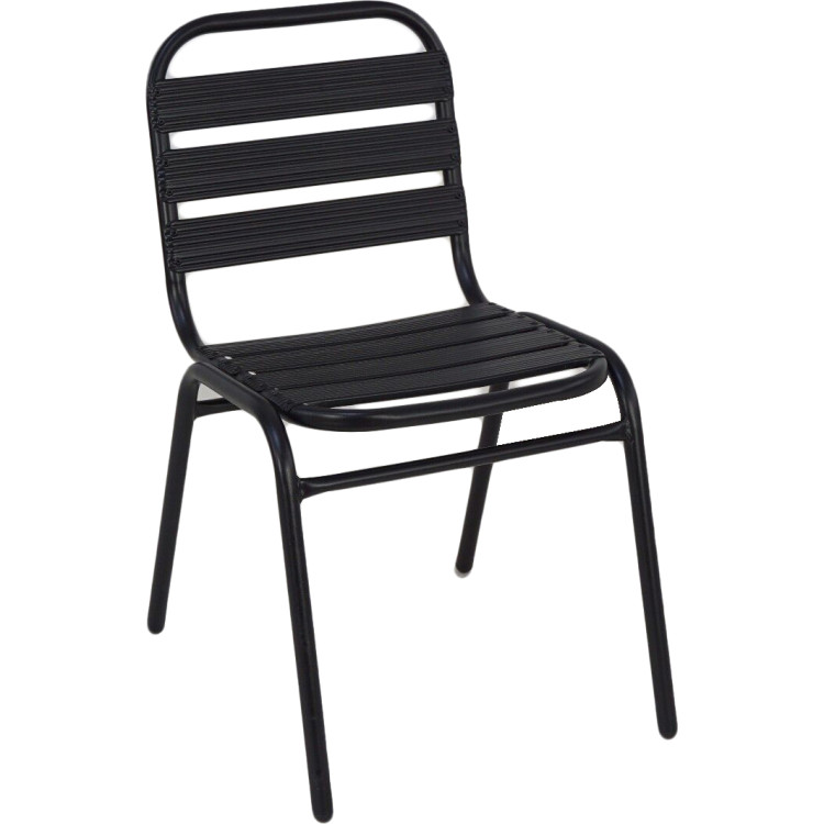 Chaise de salle à manger bistro, structure en aluminium, lattes en plastique nervuré, pour intérieur et extérieur, noire | Adexa SC015C Chaise de salle à manger bistro, structure en aluminium, lattes en plastique nervuré, pour intérieur et extérieur, noire | Adexa SC015C