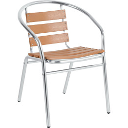 Chaise de salle à manger bistro avec accoudoirs, structure en aluminium, lattes imitation bois, pour intérieur et extérieur | Adexa SC017W Chaise de salle à manger bistro avec accoudoirs, structure en aluminium, lattes imitation bois, pour intérieur et extérieur | Adexa SC017W