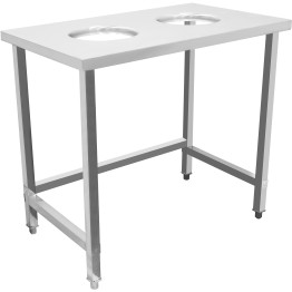 Table de collecte des déchets en acier inoxydable à usage commercial avec double ouverture circulaire 1000 x 600 x 900 mm | Adexa SC10060