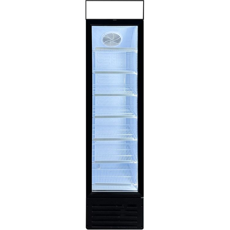 Réfrigérateur à bouteilles commercial vertical de catégorie B, 145 litres, porte vitrée à charnières, éclairage LED, noir | Adexa SC145B B GRADE
