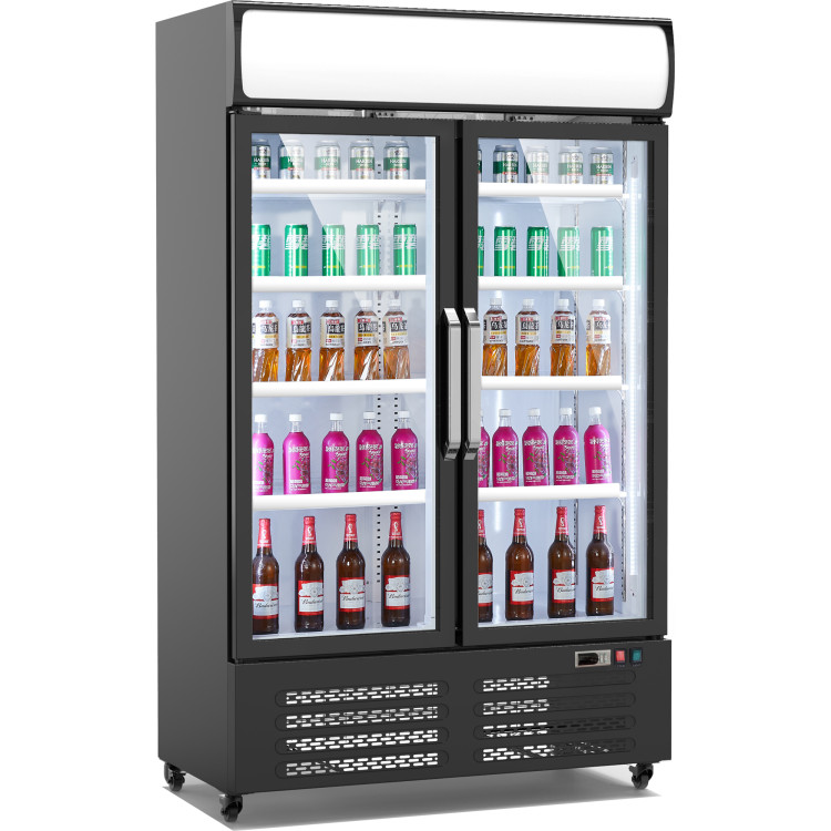 Présentoir Refroidisseur de bouteilles vertical Double porte 745 litres Panneau supérieur éclairé | Adexa SC760FA Présentoir Refroidisseur de bouteilles vertical Double porte 745 litres Panneau supérieur éclairé | Adexa SC760FA