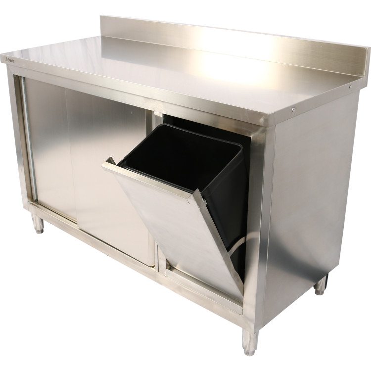 Armoire commerciale en acier inoxydable avec poubelle latérale droite et porte coulissante 1400 x 700 x 1000 mm | Adexa SCP70140BRBR Armoire commerciale en acier inoxydable avec poubelle latérale droite et porte coulissante 1400 x 700 x 1000 mm | Adexa SCP70140BRBR