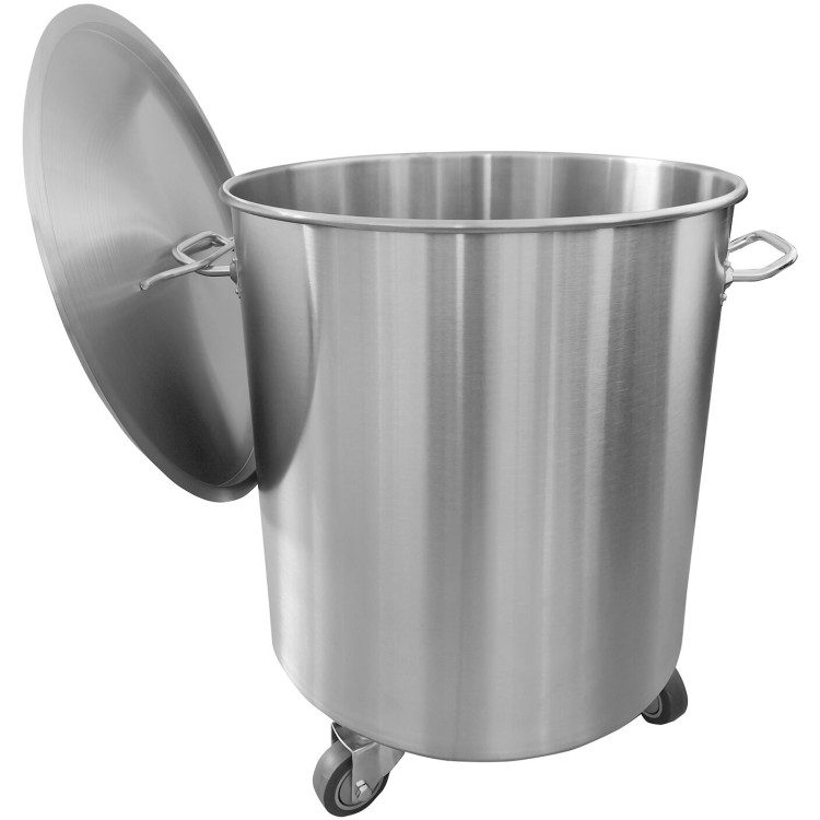 Poubelle professionnelle en acier inoxydable avec couvercle et roulettes, 55 litres | Adexa SDC55