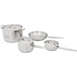 Ensemble de 4 pièces de batterie de cuisine en acier inoxydable : casseroles, poêle à ragoût et poêle à frire | Adexa SESPC7A