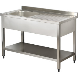 Évier professionnel Inox 1 bac Gauche Étagère inférieure Crédence 1200 mm Profondeur 600 mm | Adexa THSTR126BL1