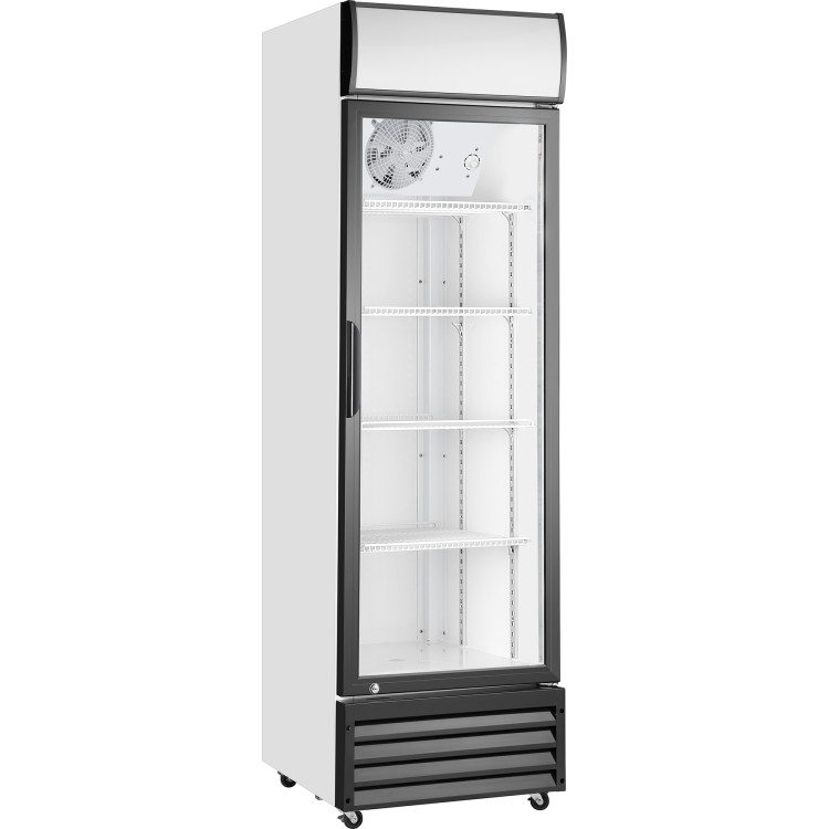 Réfrigérateur commercial vertical pour bouteilles de boissons, 292 litres, porte vitrée à charnière unique, noir et blanc, dimensions : 578 x 605 x 1980 mm | Adexa SSH24 Réfrigérateur commercial vertical pour bouteilles de boissons, 292 litres, porte vitrée à charnière unique, noir et blanc, dimensions : 578 x 605 x 1980 mm | Adexa SSH24