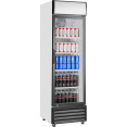Réfrigérateur commercial vertical pour bouteilles de boissons, 292 litres, porte vitrée à charnière unique, noir et blanc, dimensions : 578 x 605 x 1980 mm | Adexa SSH24 Réfrigérateur commercial vertical pour bouteilles de boissons, 292 litres, porte vitrée à charnière unique, noir et blanc, dimensions : 578 x 605 x 1980 mm | Adexa SSH24