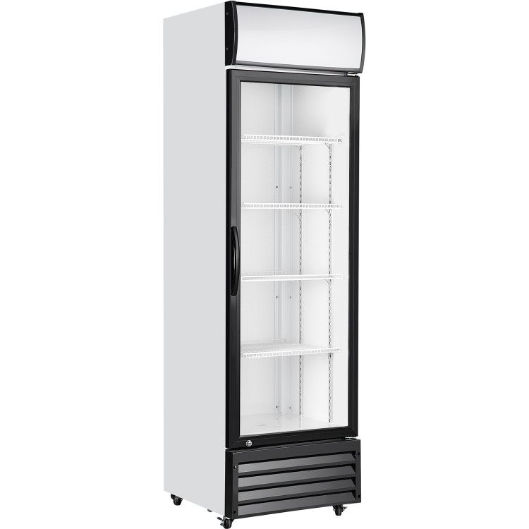 Réfrigérateur commercial vertical pour bouteilles de boissons, 349 litres, porte vitrée à charnière unique, noir et blanc, 606 x 620 x 1940 mm | Adexa SSH28 Réfrigérateur commercial vertical pour bouteilles de boissons, 349 litres, porte vitrée à charnière unique, noir et blanc, 606 x 620 x 1940 mm | Adexa SSH28