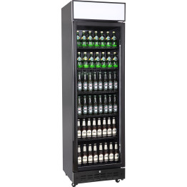 Réfrigérateur commercial vertical pour bouteilles de boissons, 360 litres, porte vitrée à charnière unique, noir, 600 x 620 x 2005 mm | Adexa SSH52 Réfrigérateur commercial vertical pour bouteilles de boissons, 360 litres, porte vitrée à charnière unique, noir, 600 x 620 x 2005 mm | Adexa SSH52