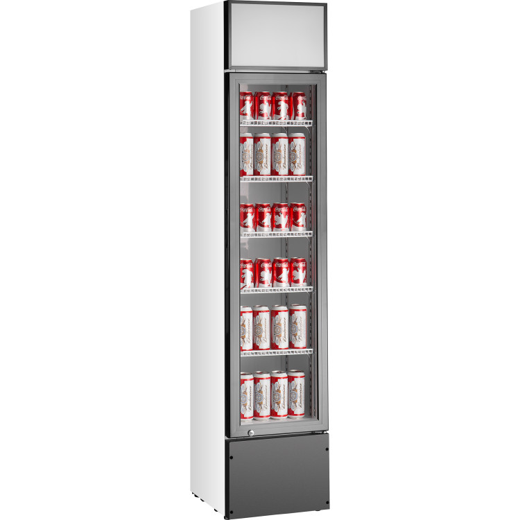 Refroidisseur de bouteilles commercial vertical 160 litres, porte vitrée à charnière unique, noir et blanc | Adexa SSP160FEA