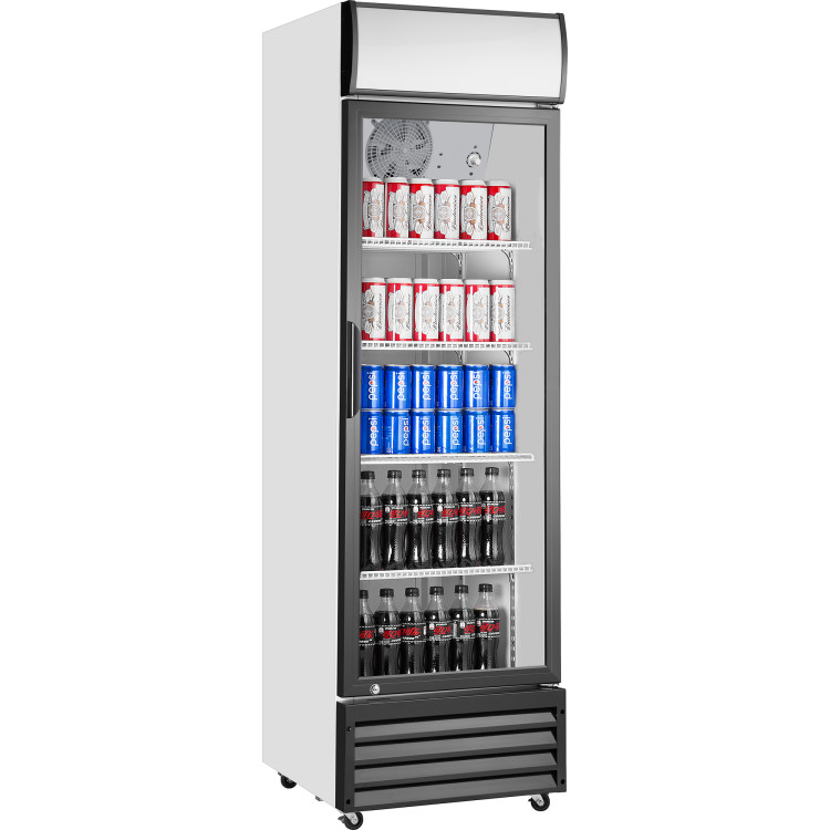 Refroidisseur de bouteilles commercial vertical 292 litres, porte vitrée à charnière unique, noir et blanc | Adexa SSP338WEA