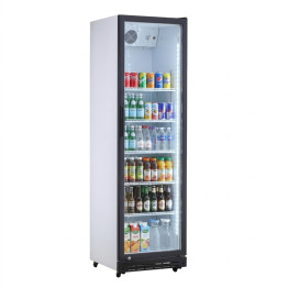 Refroidisseur de bouteilles commercial vertical 392 litres, porte vitrée à charnière unique, noir et blanc | Adexa SSP390FEB
