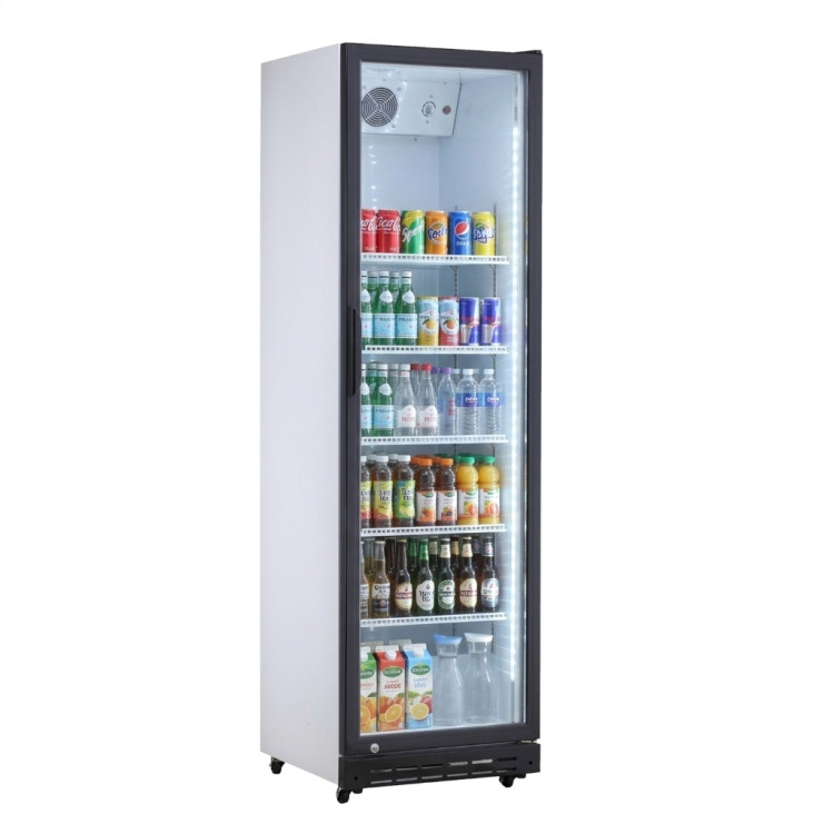 Refroidisseur de bouteilles commercial vertical 392 litres, porte vitrée à charnière unique, noir et blanc | Adexa SSP390FEB